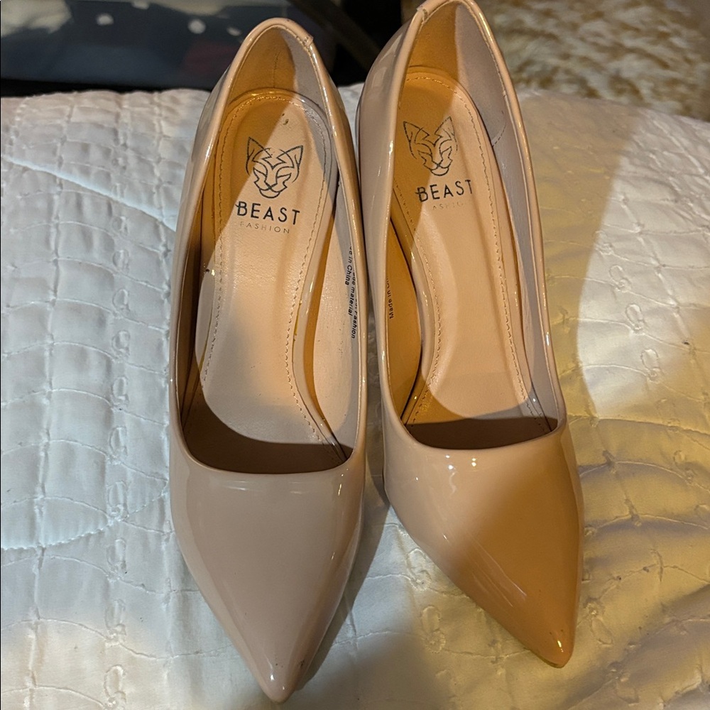 BEAST FASHION Blush Patent Leather Heels. GUC